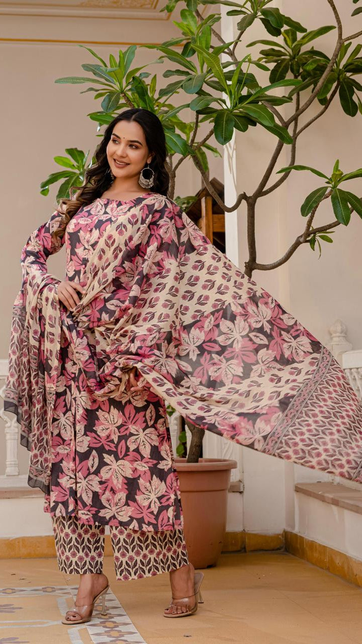 Floral Printed Cotton Suit Sets for Women – Stylish Ethnic Wear with Dupatta