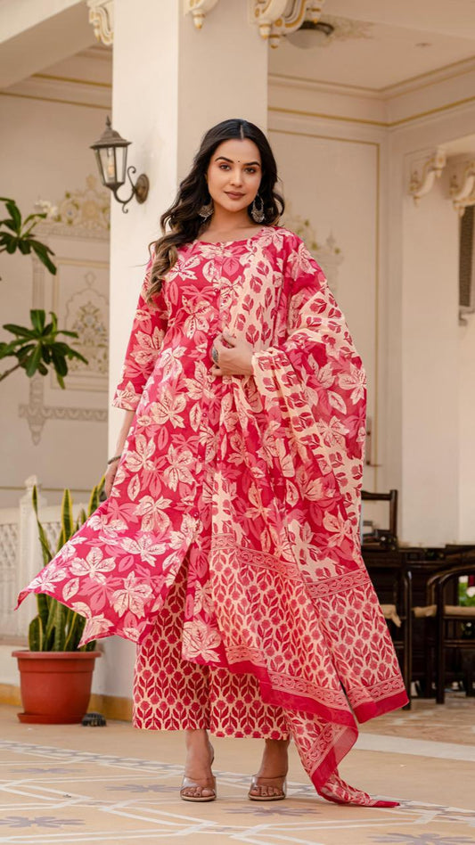 Floral Printed Cotton Suit Sets for Women – Stylish Ethnic Wear with Dupatta